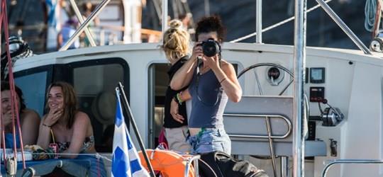 Photo of Sailing Catamaran Cruise in Santorini with buffet meal and drinks