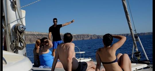 Photo of Sailing Catamaran Cruise in Santorini with buffet meal and drinks